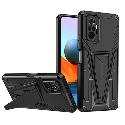 Funda Bumper Silicona y Plastico Mate Carcasa con Soporte MQ1 para Xiaomi Redmi Note 10 Pro 4G Negro