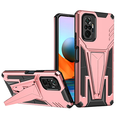 Funda Bumper Silicona y Plastico Mate Carcasa con Soporte MQ1 para Xiaomi Redmi Note 10 Pro 4G Oro Rosa