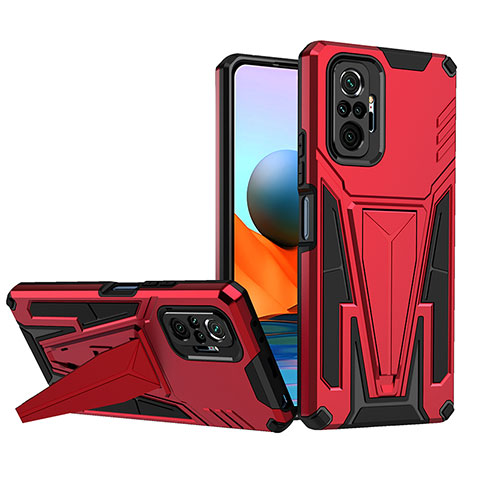 Funda Bumper Silicona y Plastico Mate Carcasa con Soporte MQ1 para Xiaomi Redmi Note 10 Pro 4G Rojo