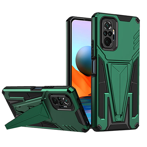 Funda Bumper Silicona y Plastico Mate Carcasa con Soporte MQ1 para Xiaomi Redmi Note 10 Pro 4G Verde