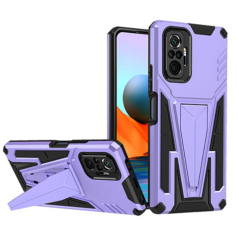 Funda Bumper Silicona y Plastico Mate Carcasa con Soporte MQ1 para Xiaomi Redmi Note 10 Pro Max Morado