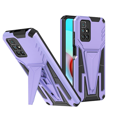 Funda Bumper Silicona y Plastico Mate Carcasa con Soporte MQ1 para Xiaomi Redmi Note 11 4G (2021) Morado