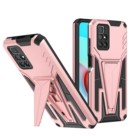 Funda Bumper Silicona y Plastico Mate Carcasa con Soporte MQ1 para Xiaomi Redmi Note 11 4G (2021) Oro Rosa