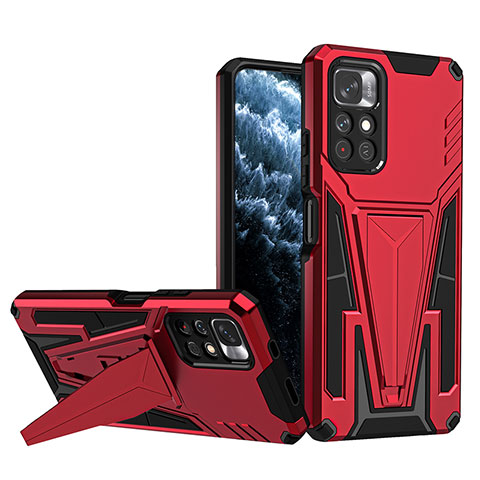 Funda Bumper Silicona y Plastico Mate Carcasa con Soporte MQ1 para Xiaomi Redmi Note 11 5G Rojo