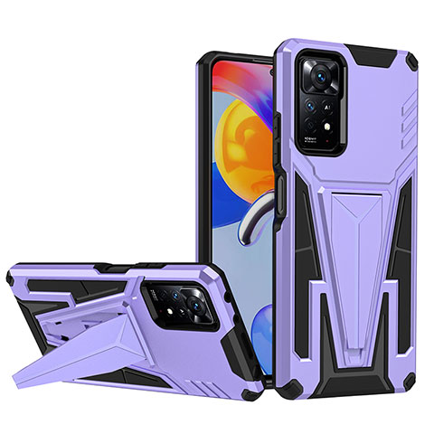 Funda Bumper Silicona y Plastico Mate Carcasa con Soporte MQ1 para Xiaomi Redmi Note 11 Pro 4G Morado