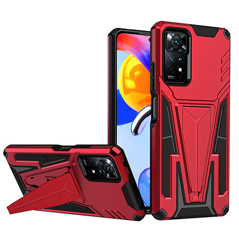 Funda Bumper Silicona y Plastico Mate Carcasa con Soporte MQ1 para Xiaomi Redmi Note 11 Pro 4G Rojo