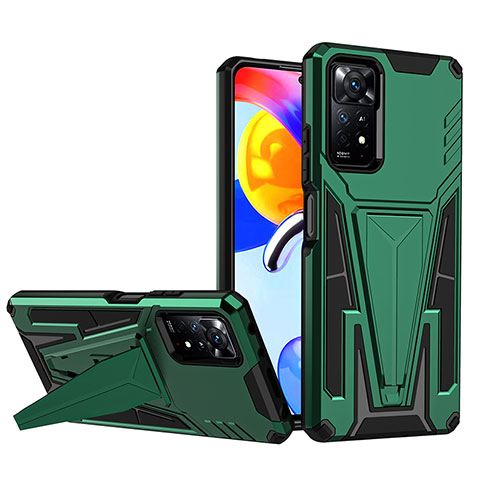 Funda Bumper Silicona y Plastico Mate Carcasa con Soporte MQ1 para Xiaomi Redmi Note 11 Pro 4G Verde