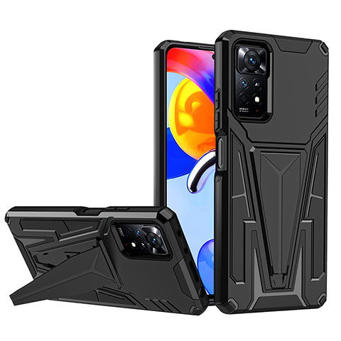 Funda Bumper Silicona y Plastico Mate Carcasa con Soporte MQ1 para Xiaomi Redmi Note 11 Pro 5G Negro