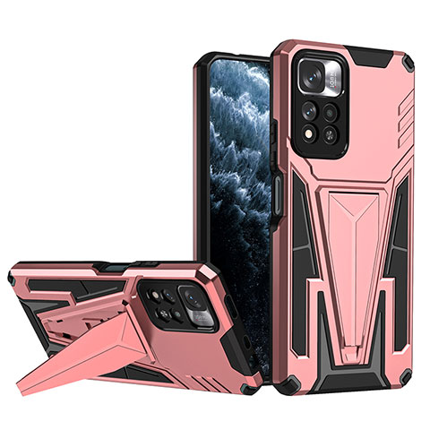 Funda Bumper Silicona y Plastico Mate Carcasa con Soporte MQ1 para Xiaomi Redmi Note 11 Pro+ Plus 5G Oro Rosa