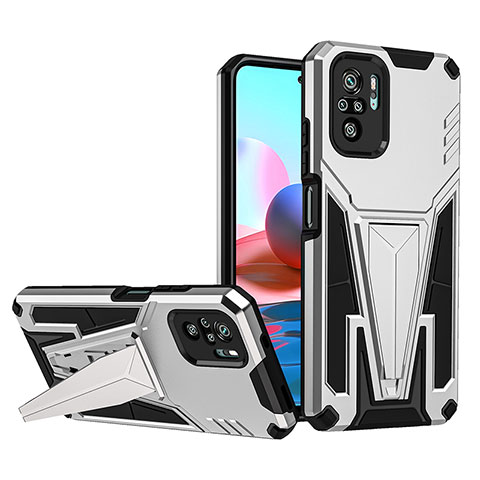 Funda Bumper Silicona y Plastico Mate Carcasa con Soporte MQ1 para Xiaomi Redmi Note 11 SE India 4G Plata