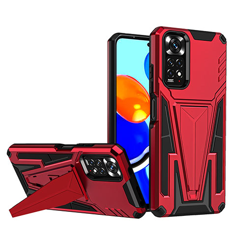 Funda Bumper Silicona y Plastico Mate Carcasa con Soporte MQ1 para Xiaomi Redmi Note 11S 4G Rojo