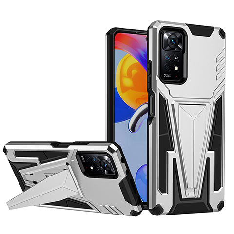 Funda Bumper Silicona y Plastico Mate Carcasa con Soporte MQ1 para Xiaomi Redmi Note 12 Pro 4G Plata