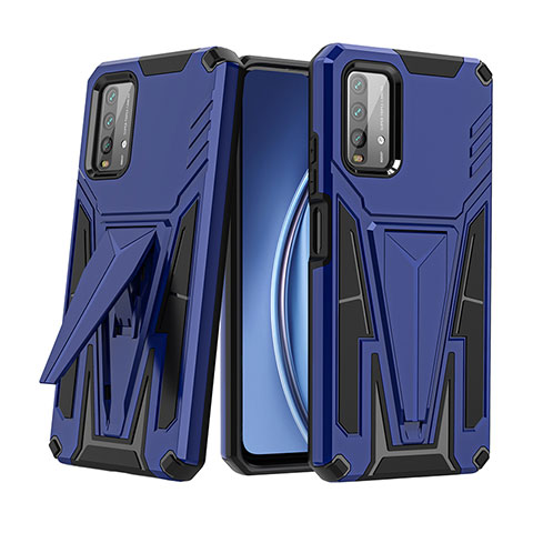 Funda Bumper Silicona y Plastico Mate Carcasa con Soporte MQ1 para Xiaomi Redmi Note 9 4G Azul