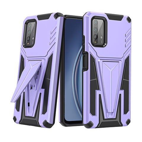 Funda Bumper Silicona y Plastico Mate Carcasa con Soporte MQ1 para Xiaomi Redmi Note 9 4G Morado