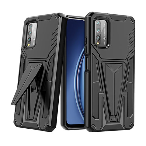 Funda Bumper Silicona y Plastico Mate Carcasa con Soporte MQ1 para Xiaomi Redmi Note 9 4G Negro