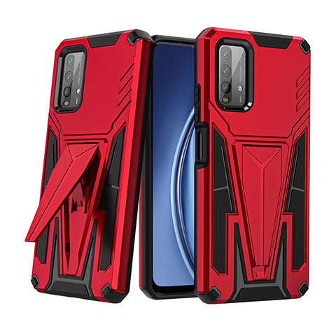 Funda Bumper Silicona y Plastico Mate Carcasa con Soporte MQ1 para Xiaomi Redmi Note 9 4G Rojo