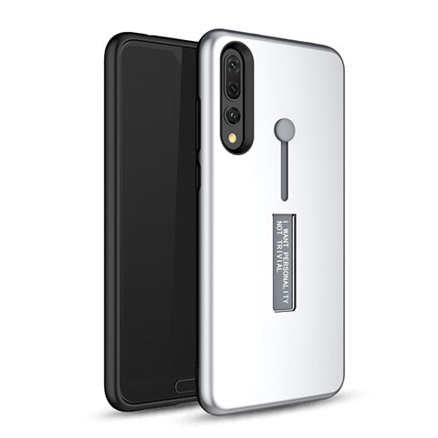 Funda Bumper Silicona y Plastico Mate Carcasa con Soporte P01 para Huawei P20 Pro Blanco