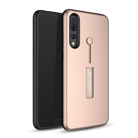 Funda Bumper Silicona y Plastico Mate Carcasa con Soporte P01 para Huawei P20 Pro Oro Rosa