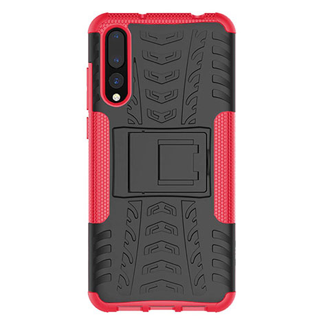 Funda Bumper Silicona y Plastico Mate Carcasa con Soporte P02 para Huawei P20 Pro Rosa Roja