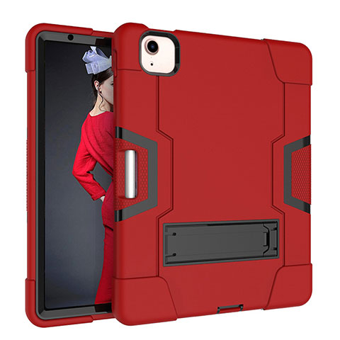 Funda Bumper Silicona y Plastico Mate Carcasa con Soporte para Apple iPad Air 5 10.9 (2022) Rojo