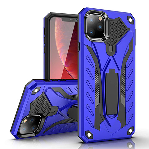 Funda Bumper Silicona y Plastico Mate Carcasa con Soporte para Apple iPhone 11 Pro Max Azul