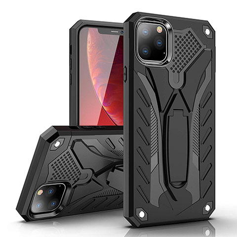 Funda Bumper Silicona y Plastico Mate Carcasa con Soporte para Apple iPhone 11 Pro Negro