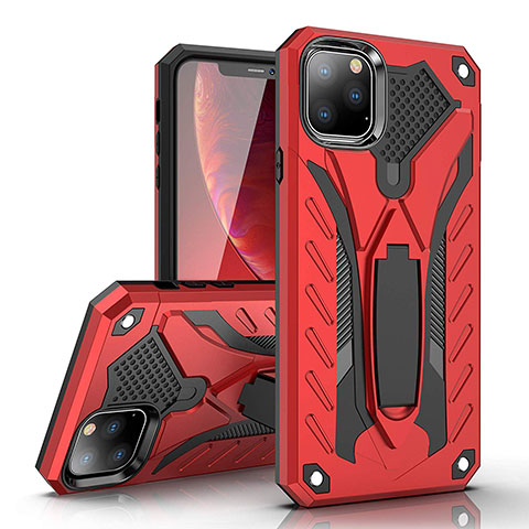 Funda Bumper Silicona y Plastico Mate Carcasa con Soporte para Apple iPhone 11 Pro Rojo