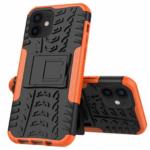 Funda Bumper Silicona y Plastico Mate Carcasa con Soporte para Apple iPhone 12 Mini Naranja