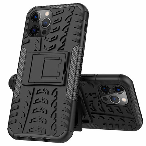 Funda Bumper Silicona y Plastico Mate Carcasa con Soporte para Apple iPhone 12 Pro Negro