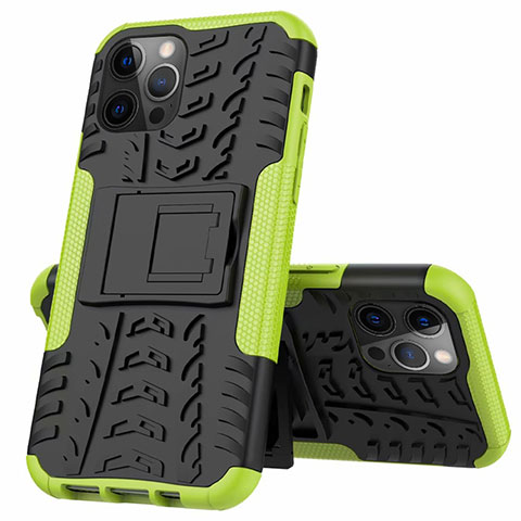 Funda Bumper Silicona y Plastico Mate Carcasa con Soporte para Apple iPhone 12 Pro Verde