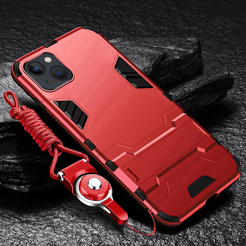 Funda Bumper Silicona y Plastico Mate Carcasa con Soporte para Apple iPhone 13 Rojo