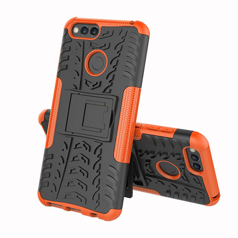 Funda Bumper Silicona y Plastico Mate Carcasa con Soporte para Huawei Enjoy 8e Naranja