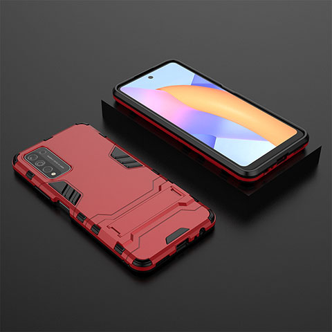 Funda Bumper Silicona y Plastico Mate Carcasa con Soporte para Huawei Honor 10X Lite Rojo