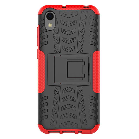 Funda Bumper Silicona y Plastico Mate Carcasa con Soporte para Huawei Honor Play 8 Rojo