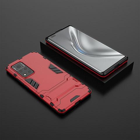 Funda Bumper Silicona y Plastico Mate Carcasa con Soporte para Huawei Honor V40 5G Rojo