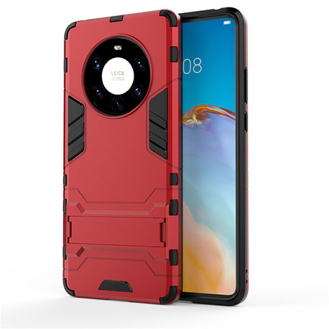 Funda Bumper Silicona y Plastico Mate Carcasa con Soporte para Huawei Mate 40 Pro+ Plus Rojo