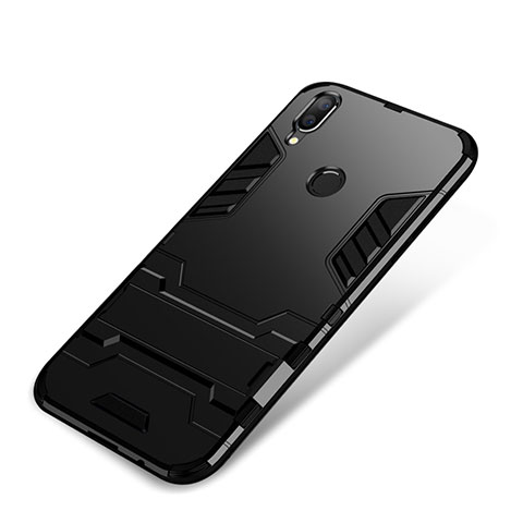 Funda Bumper Silicona y Plastico Mate Carcasa con Soporte para Huawei P Smart+ Plus Negro