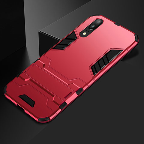 Funda Bumper Silicona y Plastico Mate Carcasa con Soporte para Huawei P20 Rojo