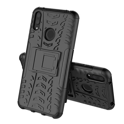 Funda Bumper Silicona y Plastico Mate Carcasa con Soporte para Huawei Y7 (2019) Negro