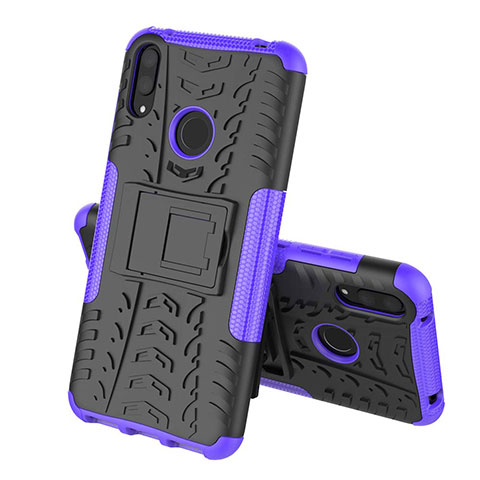 Funda Bumper Silicona y Plastico Mate Carcasa con Soporte para Huawei Y7 Pro (2019) Morado