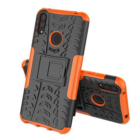 Funda Bumper Silicona y Plastico Mate Carcasa con Soporte para Huawei Y7 Pro (2019) Naranja