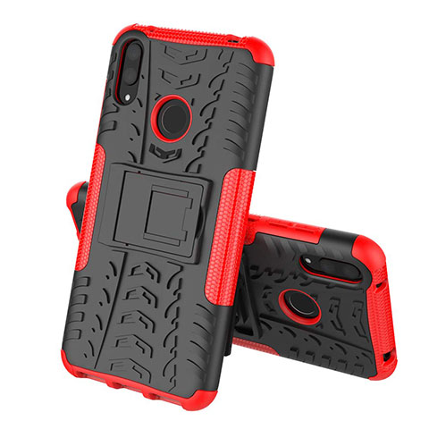 Funda Bumper Silicona y Plastico Mate Carcasa con Soporte para Huawei Y7 Pro (2019) Rojo