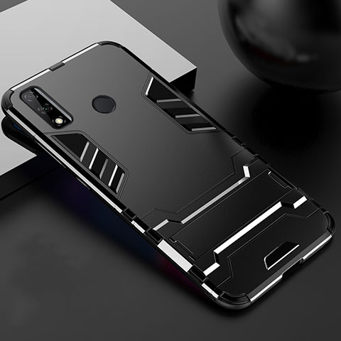 Funda Bumper Silicona y Plastico Mate Carcasa con Soporte para Huawei Y8s Negro