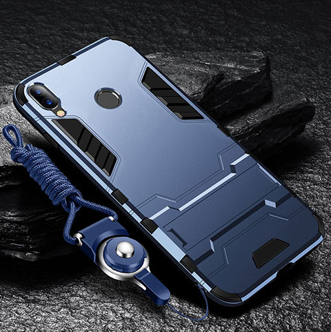 Funda Bumper Silicona y Plastico Mate Carcasa con Soporte para Huawei Y9 (2019) Azul