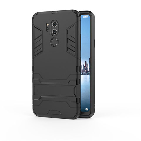 Funda Bumper Silicona y Plastico Mate Carcasa con Soporte para LG G7 Negro