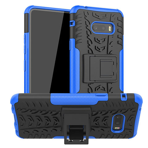 Funda Bumper Silicona y Plastico Mate Carcasa con Soporte para LG G8X ThinQ Azul