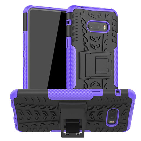 Funda Bumper Silicona y Plastico Mate Carcasa con Soporte para LG G8X ThinQ Morado