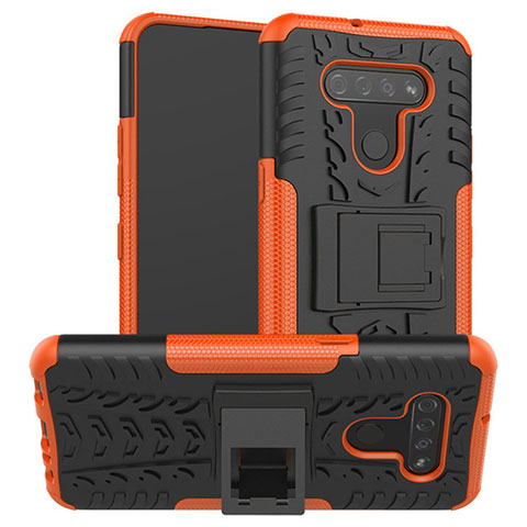 Funda Bumper Silicona y Plastico Mate Carcasa con Soporte para LG K51 Naranja