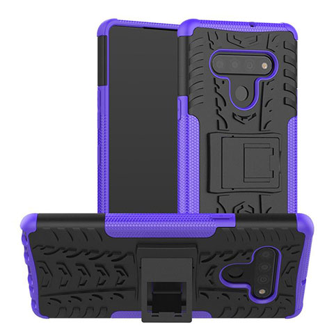 Funda Bumper Silicona y Plastico Mate Carcasa con Soporte para LG Stylo 6 Morado