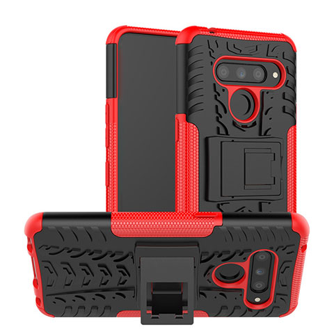 Funda Bumper Silicona y Plastico Mate Carcasa con Soporte para LG V50 ThinQ 5G Rojo